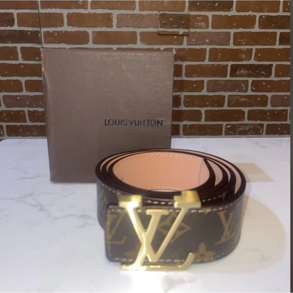 Louis Vuitton Monogram Belt with Gold LV Buckle